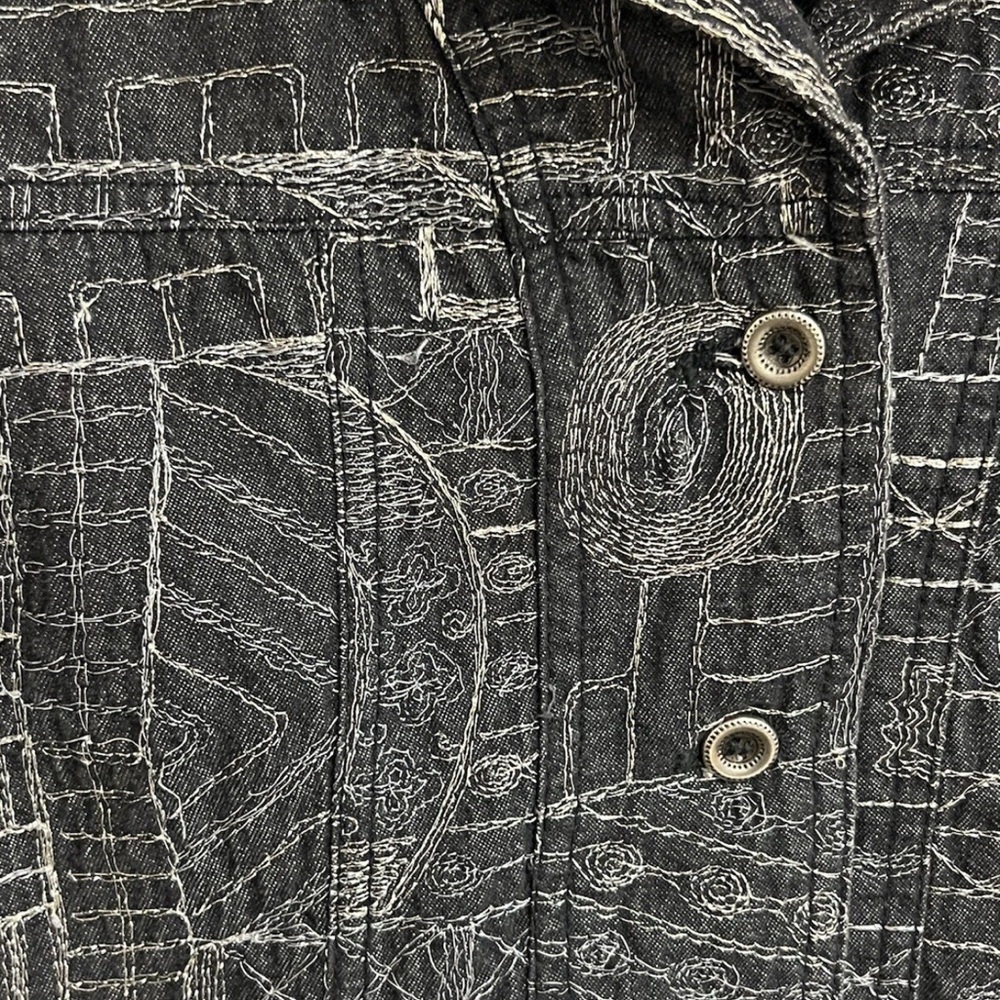 Chico's Black and White Patterned Jean Jacket - Picture 7 of 9